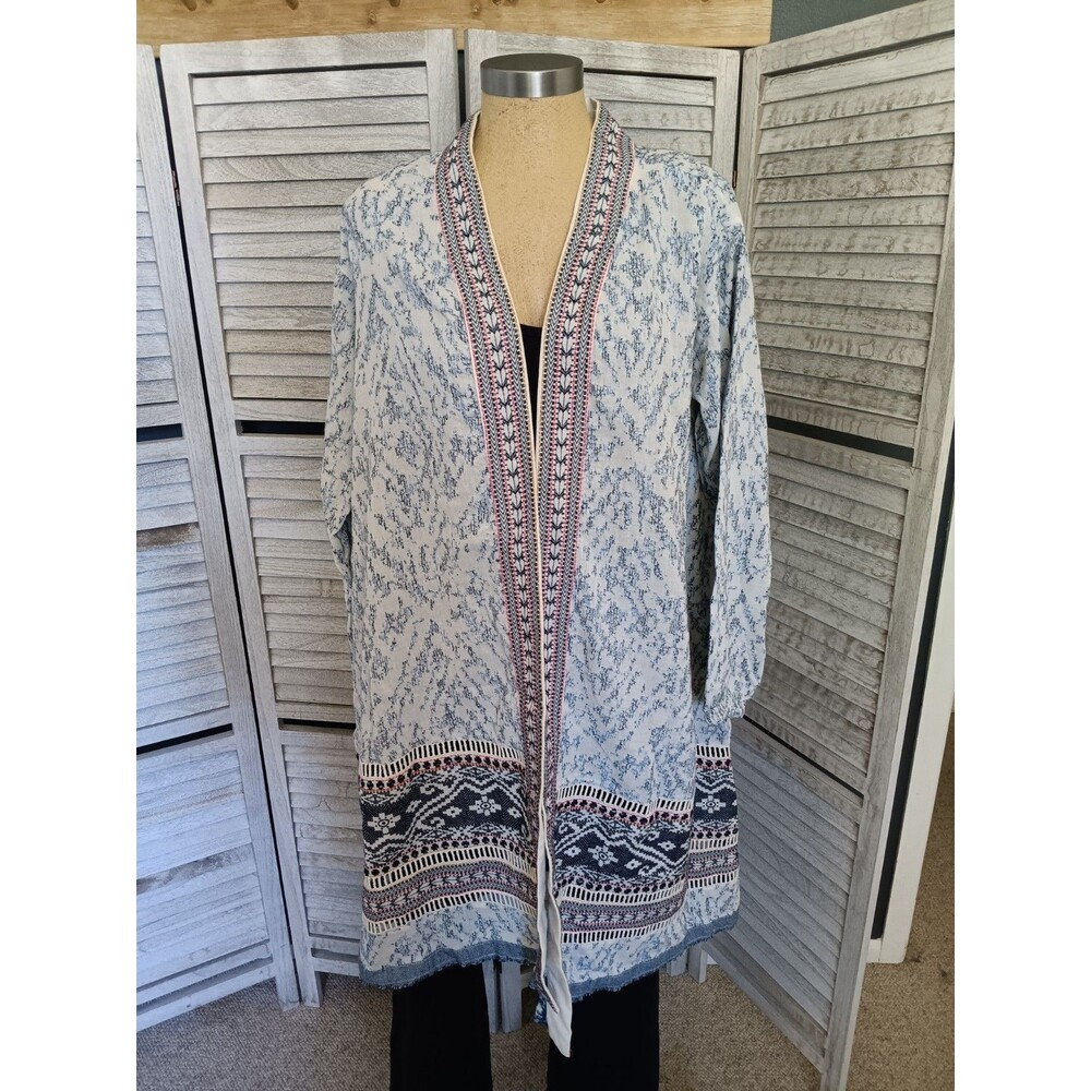 ATTIC SALT Handcrafted Duster One Size Ikat Geometric Boho Open Front Festival